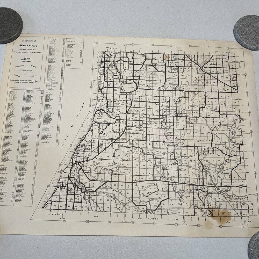 Pete's Place Fisherman Since 1933 Brethren Michigan Street Road Map Vintage